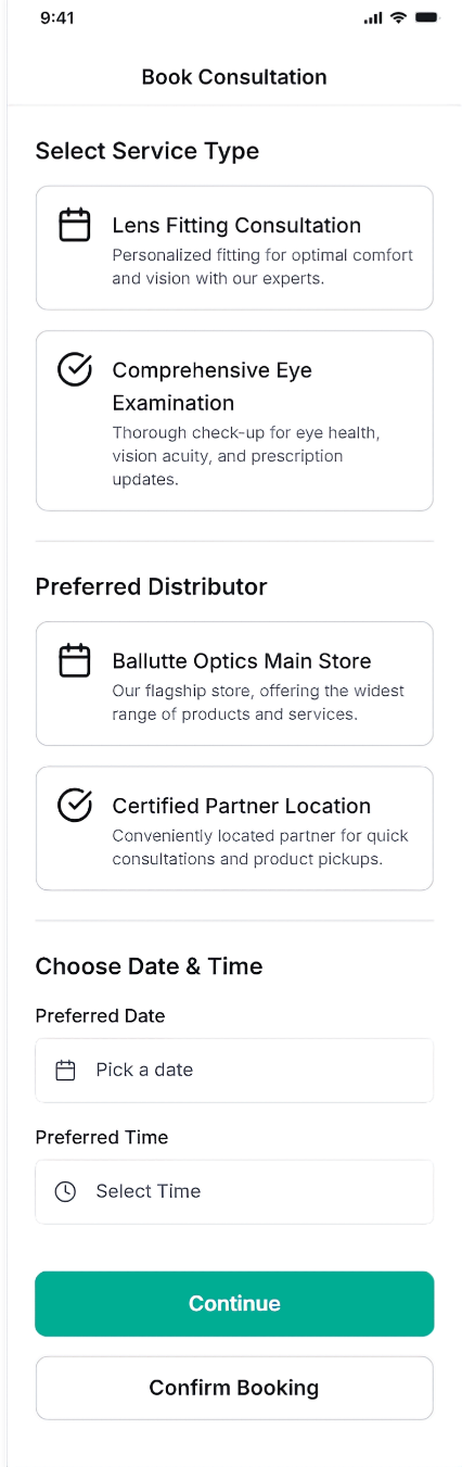 Ballutte Optics Booking Consultation